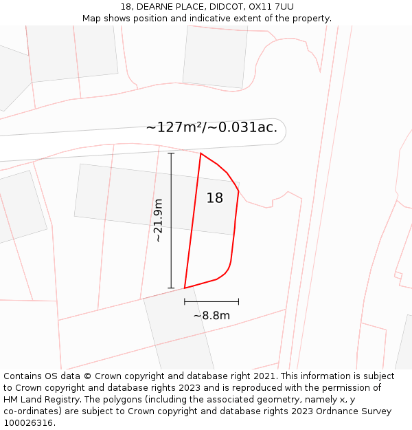 18, DEARNE PLACE, DIDCOT, OX11 7UU: Plot and title map