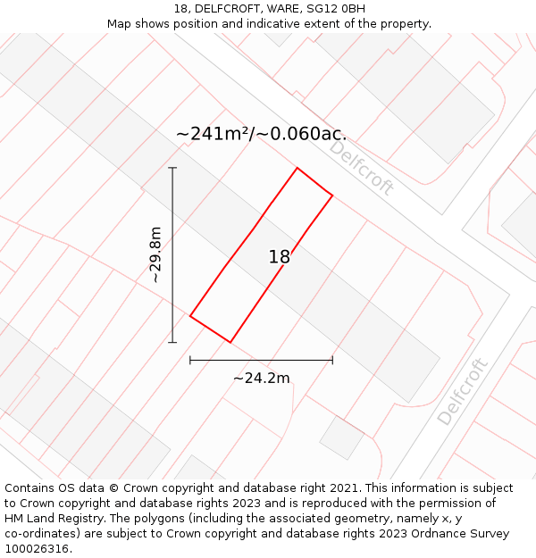 18, DELFCROFT, WARE, SG12 0BH: Plot and title map
