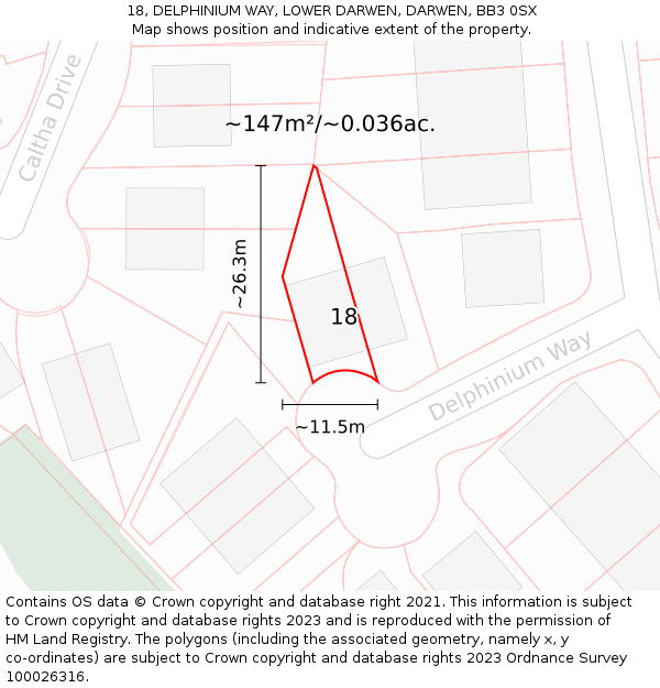 18, DELPHINIUM WAY, LOWER DARWEN, DARWEN, BB3 0SX: Plot and title map