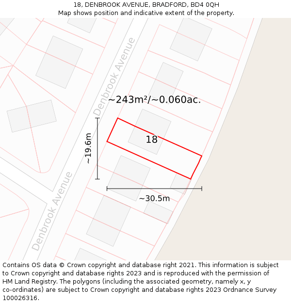18, DENBROOK AVENUE, BRADFORD, BD4 0QH: Plot and title map