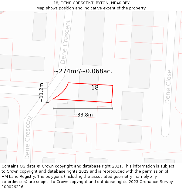18, DENE CRESCENT, RYTON, NE40 3RY: Plot and title map