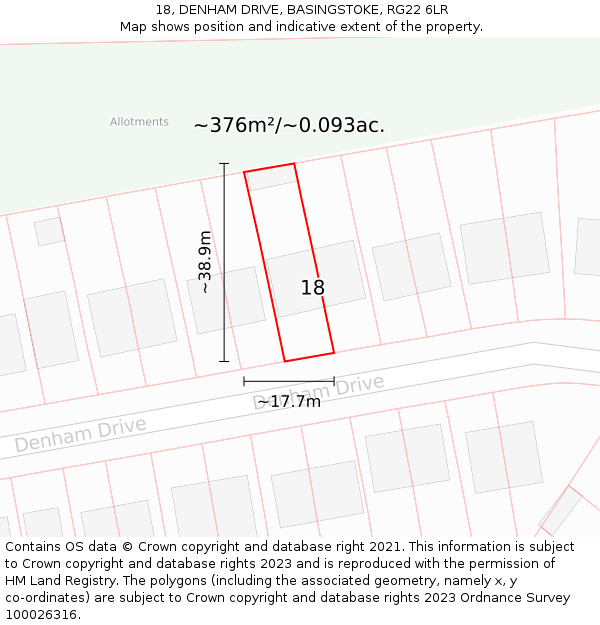 18, DENHAM DRIVE, BASINGSTOKE, RG22 6LR: Plot and title map