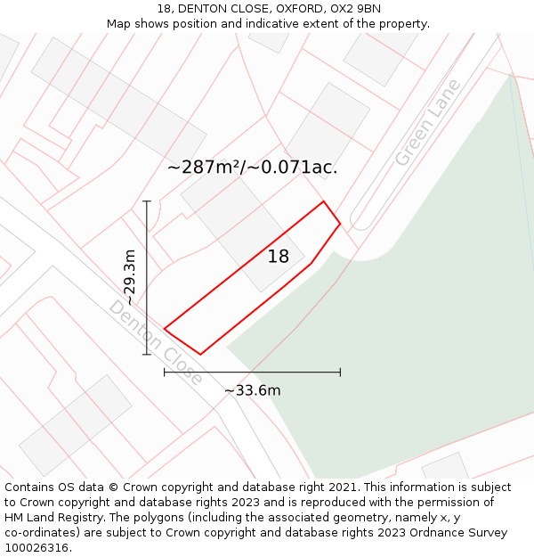 18, DENTON CLOSE, OXFORD, OX2 9BN: Plot and title map