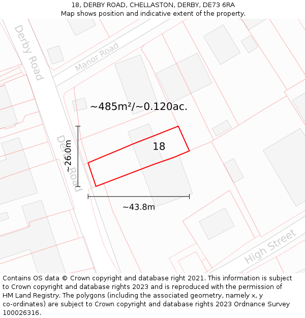 18, DERBY ROAD, CHELLASTON, DERBY, DE73 6RA: Plot and title map