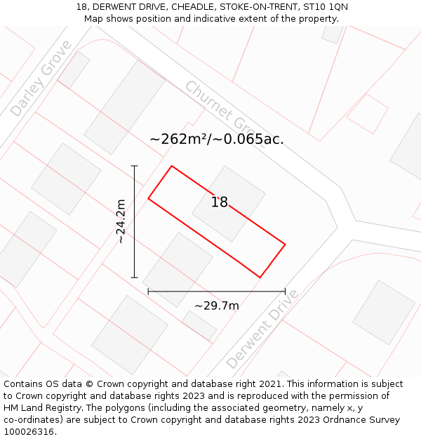18, DERWENT DRIVE, CHEADLE, STOKE-ON-TRENT, ST10 1QN: Plot and title map