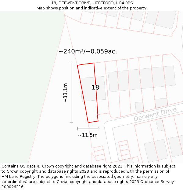18, DERWENT DRIVE, HEREFORD, HR4 9PS: Plot and title map