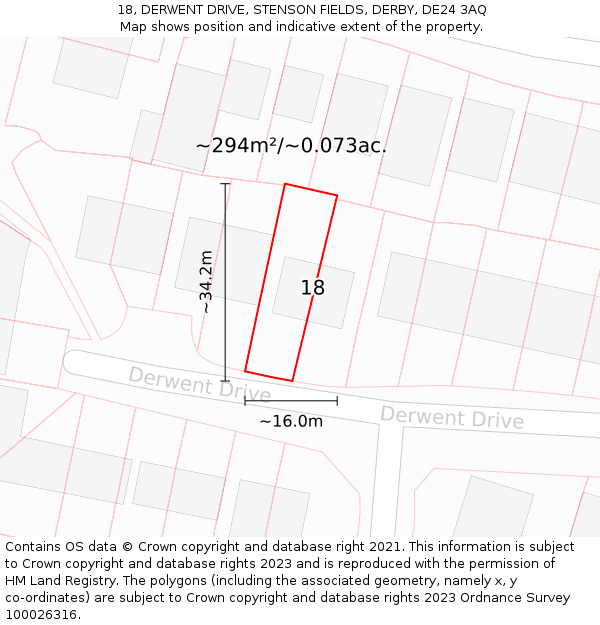 18, DERWENT DRIVE, STENSON FIELDS, DERBY, DE24 3AQ: Plot and title map