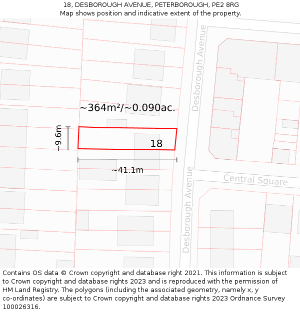 18, DESBOROUGH AVENUE, PETERBOROUGH, PE2 8RG: Plot and title map