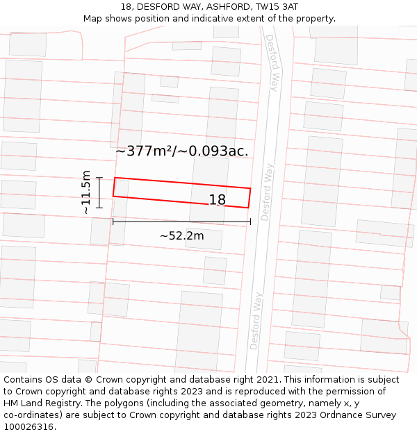 18, DESFORD WAY, ASHFORD, TW15 3AT: Plot and title map