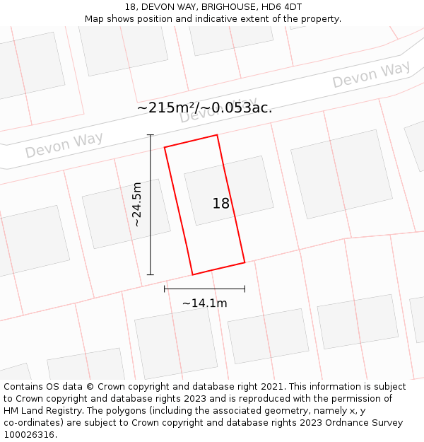18, DEVON WAY, BRIGHOUSE, HD6 4DT: Plot and title map