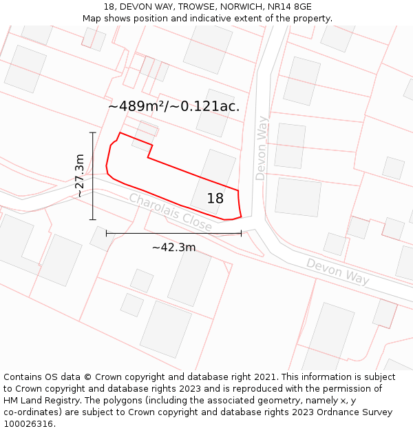 18, DEVON WAY, TROWSE, NORWICH, NR14 8GE: Plot and title map