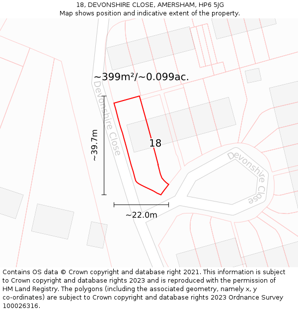 18, DEVONSHIRE CLOSE, AMERSHAM, HP6 5JG: Plot and title map