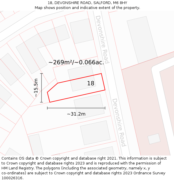 18, DEVONSHIRE ROAD, SALFORD, M6 8HY: Plot and title map