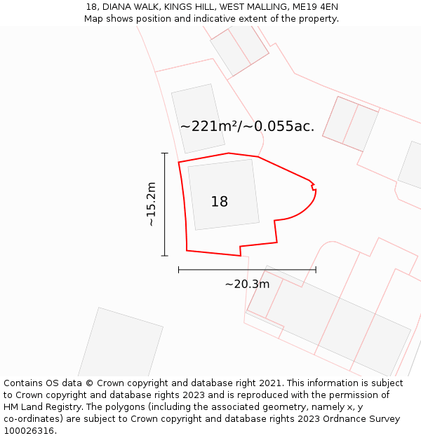 18, DIANA WALK, KINGS HILL, WEST MALLING, ME19 4EN: Plot and title map