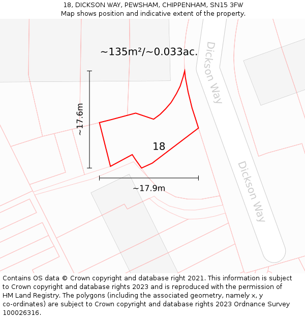 18, DICKSON WAY, PEWSHAM, CHIPPENHAM, SN15 3FW: Plot and title map