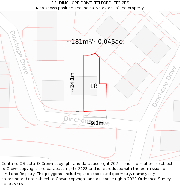 18, DINCHOPE DRIVE, TELFORD, TF3 2ES: Plot and title map
