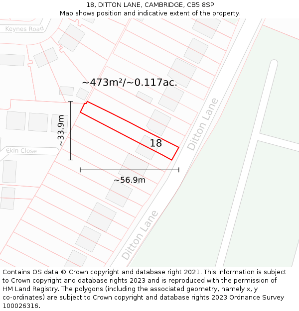 18, DITTON LANE, CAMBRIDGE, CB5 8SP: Plot and title map