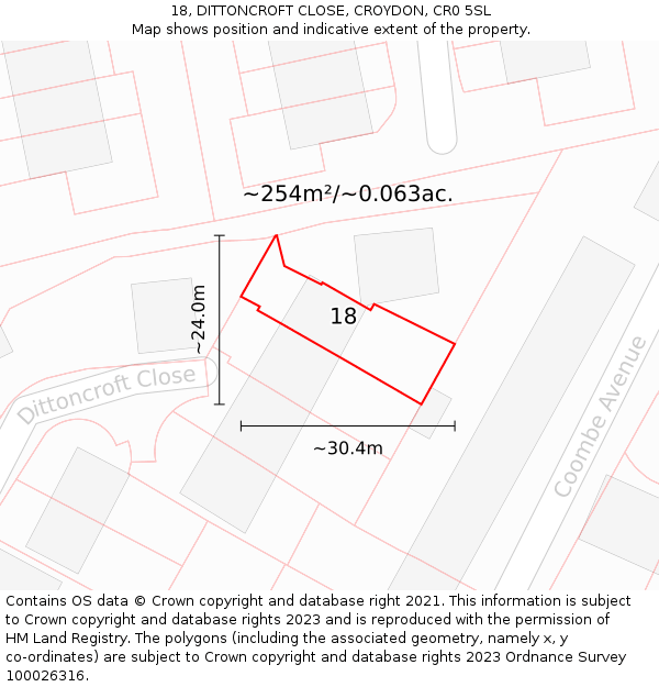 18, DITTONCROFT CLOSE, CROYDON, CR0 5SL: Plot and title map