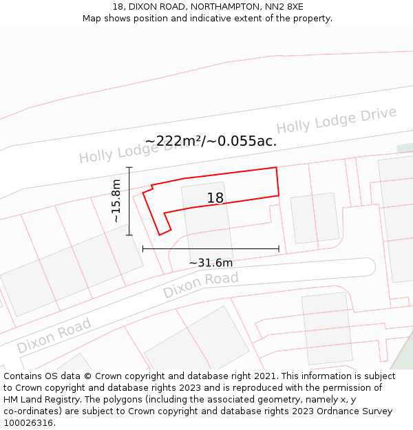 18, DIXON ROAD, NORTHAMPTON, NN2 8XE: Plot and title map