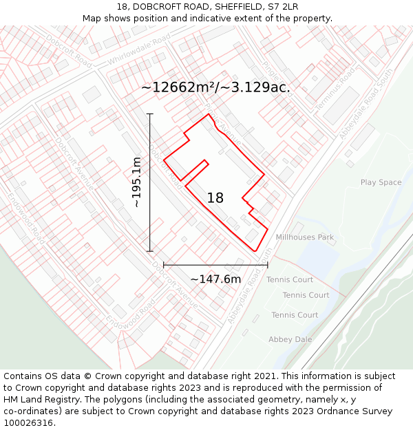 18, DOBCROFT ROAD, SHEFFIELD, S7 2LR: Plot and title map