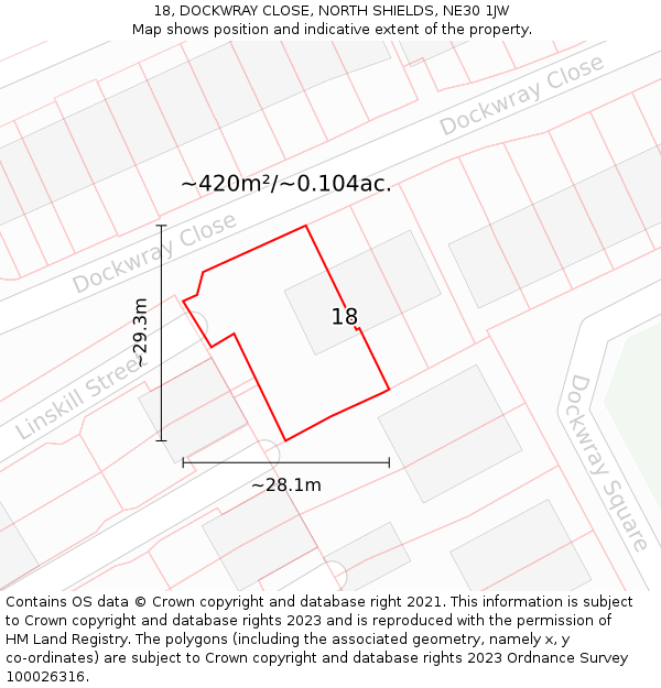 18, DOCKWRAY CLOSE, NORTH SHIELDS, NE30 1JW: Plot and title map