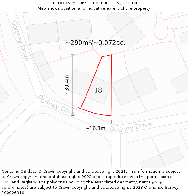 18, DODNEY DRIVE, LEA, PRESTON, PR2 1XR: Plot and title map
