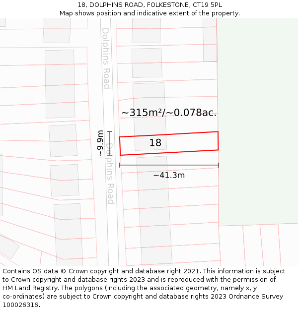 18, DOLPHINS ROAD, FOLKESTONE, CT19 5PL: Plot and title map