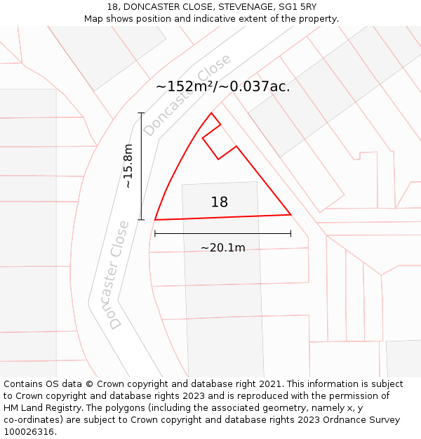 18, DONCASTER CLOSE, STEVENAGE, SG1 5RY: Plot and title map