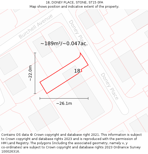18, DONEY PLACE, STONE, ST15 0FA: Plot and title map