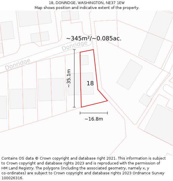 18, DONRIDGE, WASHINGTON, NE37 1EW: Plot and title map