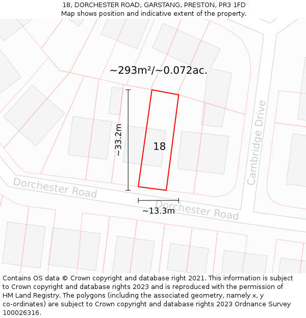 18, DORCHESTER ROAD, GARSTANG, PRESTON, PR3 1FD: Plot and title map