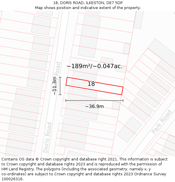 18, DORIS ROAD, ILKESTON, DE7 5DP: Plot and title map