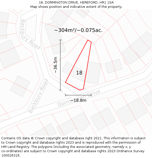 18, DORMINGTON DRIVE, HEREFORD, HR1 1SA: Plot and title map