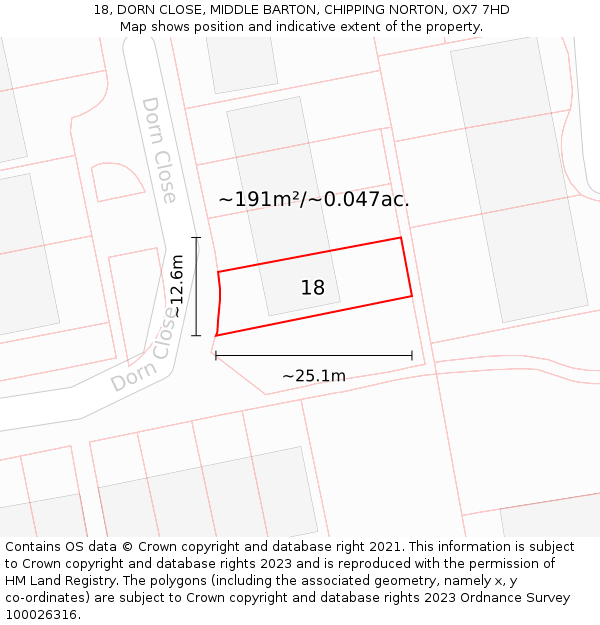 18, DORN CLOSE, MIDDLE BARTON, CHIPPING NORTON, OX7 7HD: Plot and title map