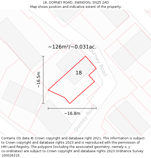 18, DORNEY ROAD, SWINDON, SN25 2AD: Plot and title map