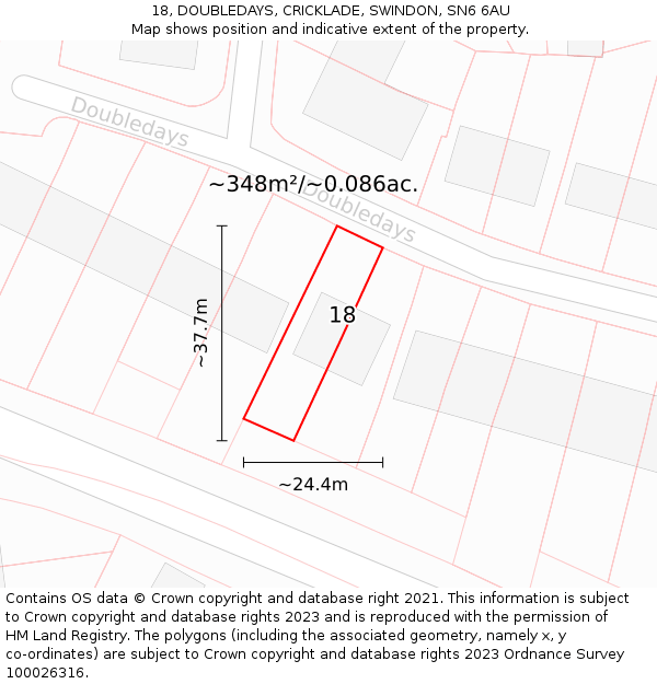 18, DOUBLEDAYS, CRICKLADE, SWINDON, SN6 6AU: Plot and title map