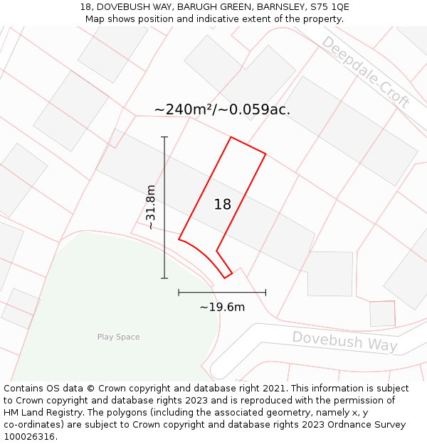18, DOVEBUSH WAY, BARUGH GREEN, BARNSLEY, S75 1QE: Plot and title map