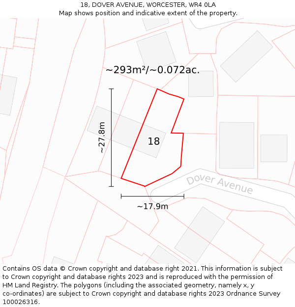 18, DOVER AVENUE, WORCESTER, WR4 0LA: Plot and title map