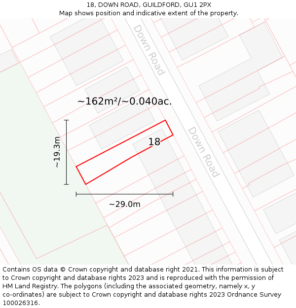 18, DOWN ROAD, GUILDFORD, GU1 2PX: Plot and title map