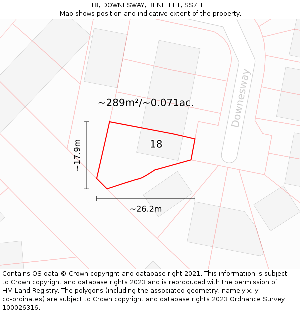 18, DOWNESWAY, BENFLEET, SS7 1EE: Plot and title map