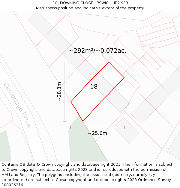 18, DOWNING CLOSE, IPSWICH, IP2 9ER: Plot and title map