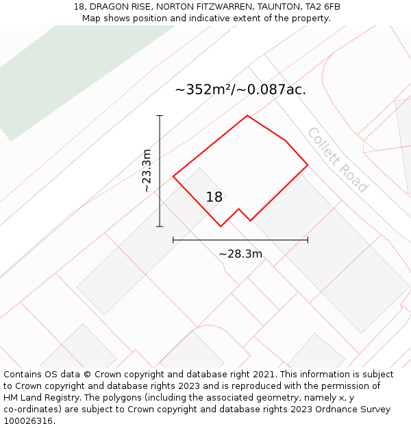 18, DRAGON RISE, NORTON FITZWARREN, TAUNTON, TA2 6FB: Plot and title map
