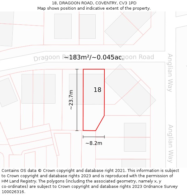 18, DRAGOON ROAD, COVENTRY, CV3 1PD: Plot and title map