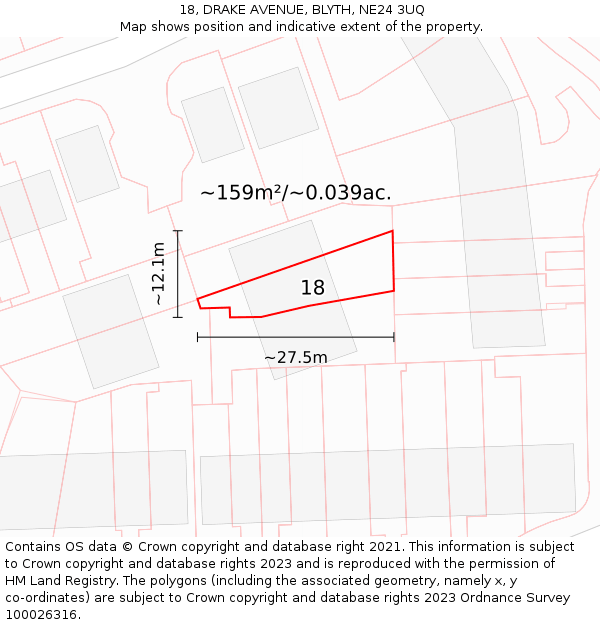 18, DRAKE AVENUE, BLYTH, NE24 3UQ: Plot and title map