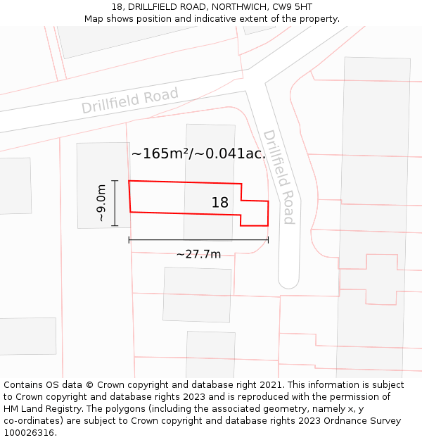 18, DRILLFIELD ROAD, NORTHWICH, CW9 5HT: Plot and title map