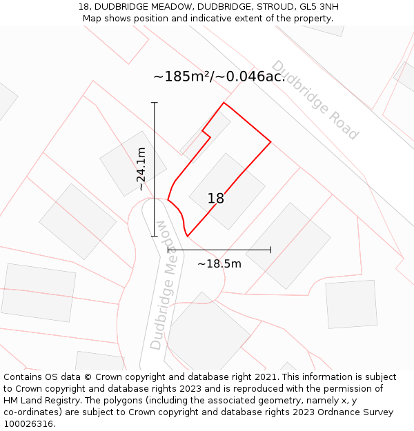 18, DUDBRIDGE MEADOW, DUDBRIDGE, STROUD, GL5 3NH: Plot and title map