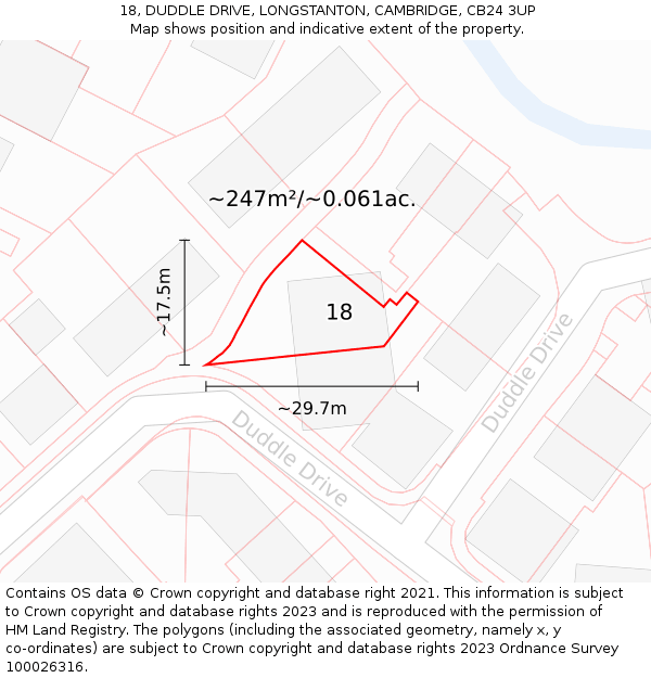18, DUDDLE DRIVE, LONGSTANTON, CAMBRIDGE, CB24 3UP: Plot and title map