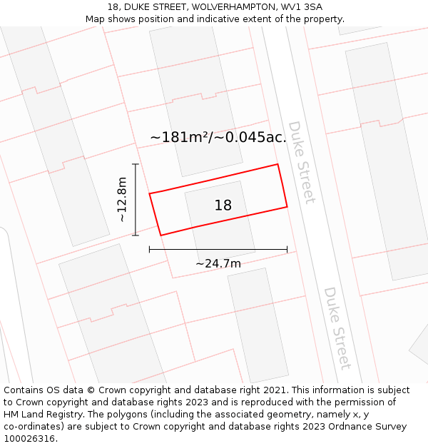 18, DUKE STREET, WOLVERHAMPTON, WV1 3SA: Plot and title map