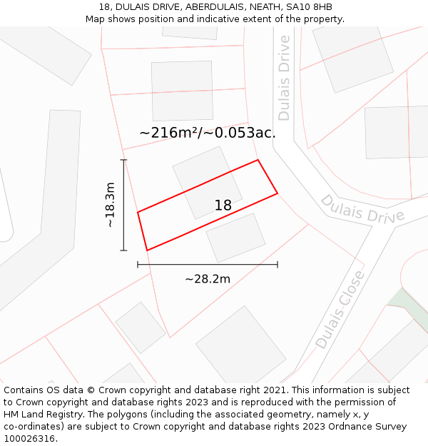18, DULAIS DRIVE, ABERDULAIS, NEATH, SA10 8HB: Plot and title map