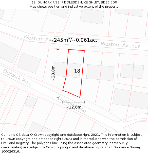 18, DUNKIRK RISE, RIDDLESDEN, KEIGHLEY, BD20 5DR: Plot and title map